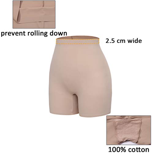 Boyshorts Panties for Women Seamless Mid High Waist Underwear Cotton Slip Shorts Under Dresses (Beige, L) - Thumbnail 5