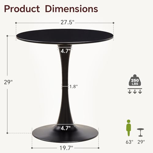 Image of Round Dining Table 27.5 inch Black Tulip Table with Pedestal Base for 2-4 People Small Space - Kitchen Living Room Cafe