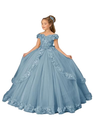 Applique Flower Girl Dress - Off Shoulder First Communion Dress for Girls Pageant Dresses