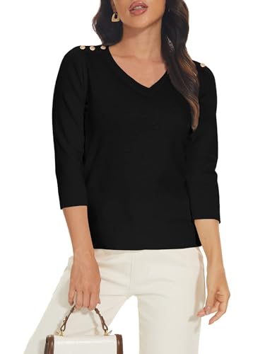 Spicy Sandia Women's 3/4 Sleeve V Neck Pullover Sweaters Lightweight Dressy Casual Trendy Knit Top Shirt