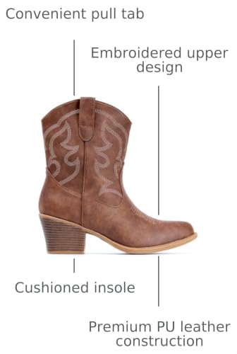 Image of IXU Cowboy Boots for Women Wide Suede Ankle Western Cowgirl Boots Mid Calf Pointed Toe Short Chunky Classic Booties