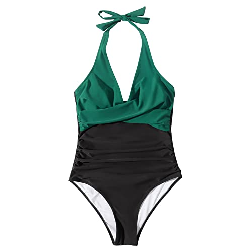 Image of SUUKSESS Women Sexy Tummy Control One Piece Swimsuits Halter Push Up Bathing Suits