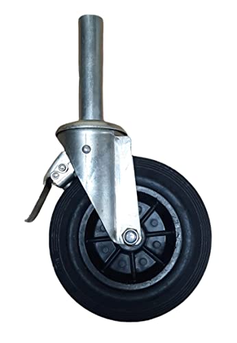 FERRETELIX® Rueda para Andamio Convencional con Freno 200 MM | Rueda Giratoria de Alta Carga para Tubo Interior 35 mm | Uso Profesional en Obra | Capacidad hasta 200 kg