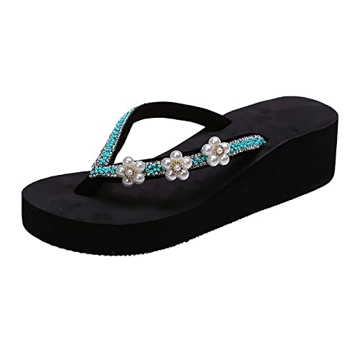 Genérico Sandalias Con Hebillas Mujer Zapatillas de Casa Chanclas de verano a la para mujer Sandalias de gruesa con flores de de imitación informales Sandalias Esparto Mujer Cuña Chanclas (Green, 39)