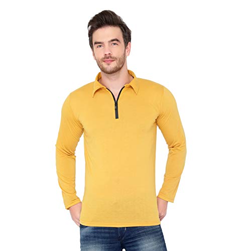 Image of Men's Cotton Blend Full Sleeve Zip Neck Polo T-Shirt (Pack of 1)