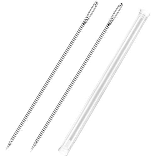 Chistepper 2 Pieces 8 Inch Upholstery Needles Extra Long Sewing Needles Large Eye Stainless Steel Upholstery Needles for Home Craft Sewing Projects (8 Inch)