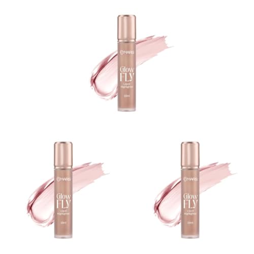 Image of MARS Glow Fly Liquid Highlighter (10 ml) (01-WINGED ROSE) | Enriched With Sunflower Seed Oil | Radiant Glow | No Chunky Particles | Light-Weight & Long-Lasting | Ultra Blendable Formula (Pack of 3)