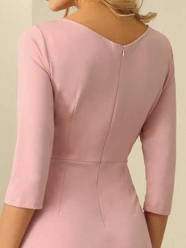 Image of Hobemty Women's 3 /4 Sleeve Pencil Dress Boat Neck Elegant Wear to Work Midi Sheath Dresses