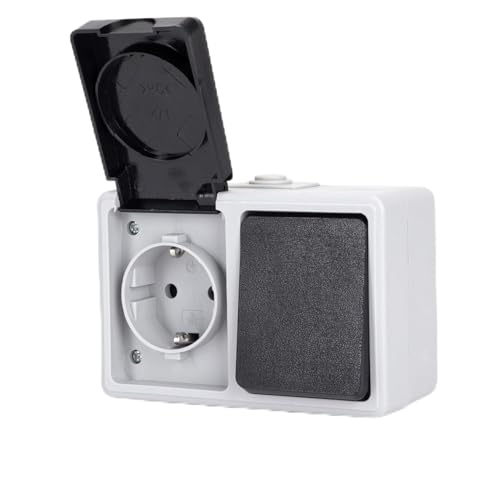 Interruptor y enchufe de montaje en superficie, 1 llave, 2 vías, gris - ideal para instalaciones eléctricas en hogares y oficinas.