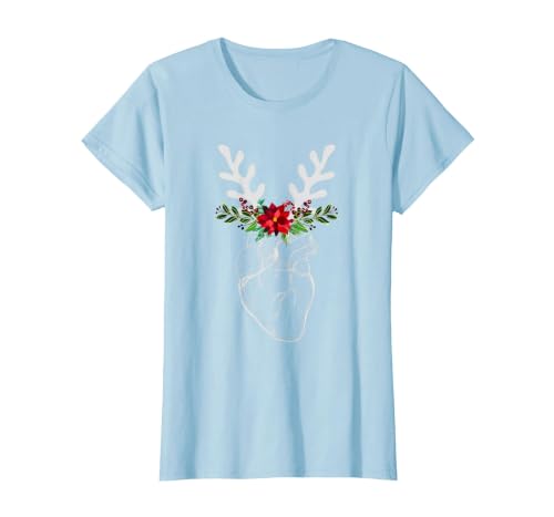 Nurse Heart Anatomy Reindeer Heart Cath Lab RN Cardiology Hu T-Shirt, Women, Baby Blue, X-Large