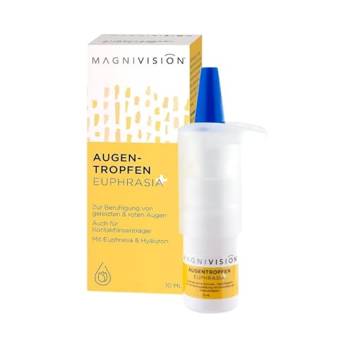 MAGNIVISION Augentropfen Euphrasia+ 10 ml, Augentropfen gegen trockene und rote Augen, Augenpflege mit Hyaluron und Euphrasia, boratfrei und ohne Konservierungsstoffe, Made in Europe