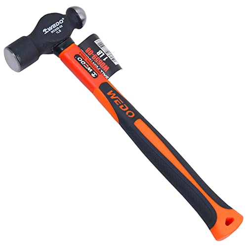 WEDO Martillo de Bola,Alto contenido de carbono,Peso de la cabeza del Martillo 450 gramos(1 libra),Con Cabeza de Acero Forjado,Largo 320mm,Con Mango de Fibra de Vidrio,Martillo de mecánico
