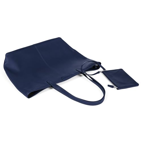 Bolso tote grande de cuero azul marino miniatura 5