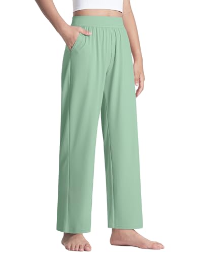 JOCMIC Calça social para meninas, pernas largas, para ioga, com bolsos, cintura alta, calça casual l