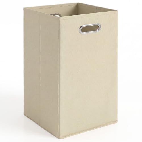 Meuble de rangement salle de bain TOMI 1 porte avec panier à linge amovible 3 tiroirs façon hêtre et - vue 8