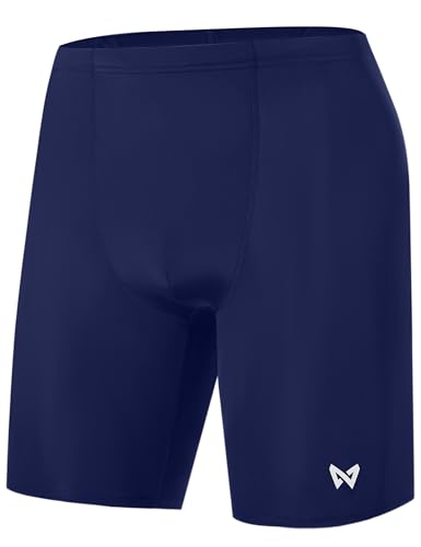 WISMBOX Mens Swim Jammers & Swimming Trunks Quick Dry Fitted Swim Shorts with Drawstring for Training & Racing UPF 50+ Navy Blue