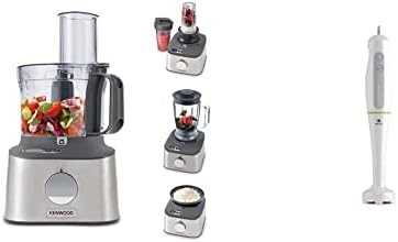Kenwood Multipro Compact+ FDM312 SS, 5-in-1 Compact Food Processor, 800 W & Hand Blender, One Speed Mixer with Turbo, Triblend Wand, Anti-splash, 600 W, HDP100WG, White