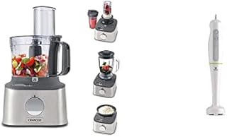 Kenwood Multipro Compact+ FDM312 SS, 5-in-1 Compact Food Processor, 800 W & Hand Blender, One Speed Mixer with Turbo, Triblend Wand, Anti-splash, 600 W, HDP100WG, White