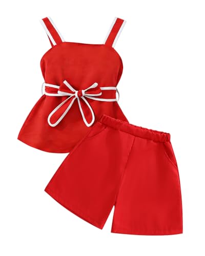 Image of Cakaner Tween Girls 2 Piece Outfit Set Summer Tank Top and Elastic Waist Shorts with Belt Size 7-14