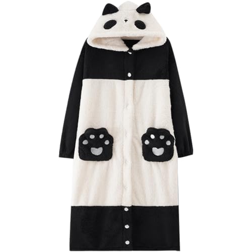 Panda Onesie, Weicher Warmer Korallen Onesie Schlafanzug Für Erwachsene, Süßes Pandakostüm Kapuze Und Knopf, Onesie Schlafanzug Für Frauen,...