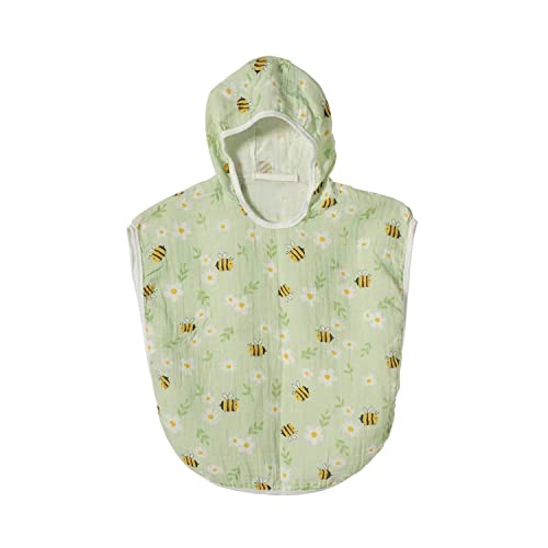 Image of 100% Cotton Muslin Baby Bath Poncho - Soft & Absorbent Hooded Towel for Infants & Toddlers, Lightweight and Breathable, Baby Shower (Yeast Bee)