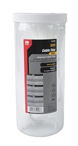 Gardner Bender 50098N Assorted Cable Ties, 4, 6, And 8 Inch, 18 And 45 Lb, Electrical Wire And Cord Management, Nylon Zip Tie, Reusable Container, 500 Pk, Natural #TOP3