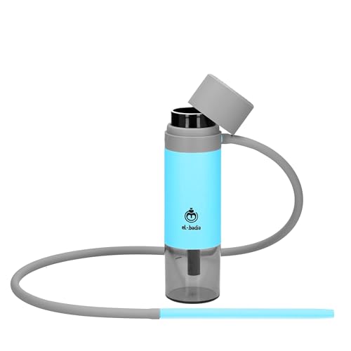 Chicha EL-BADIA® P1 – 24 cm – Mini Chicha Portative avec Enrouleur de Tuyau Breveté, Foyer Céramique Réversible, Tuyau Silicone & Vase Acrylique –...