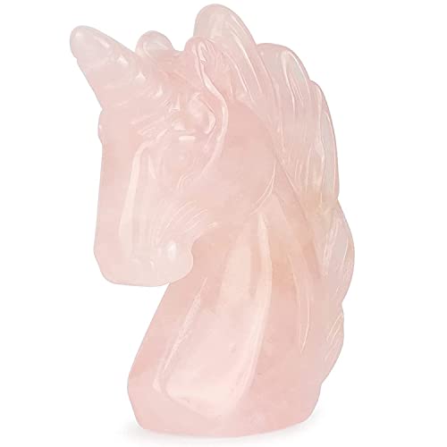 Artistone Décoration licorne en cristal de quartz rose 7,6 cm - Pierres précieuses sculptées - Statue de licorne en cristaux - Pierre de guérison pour cadeaux - Décoration d'intérieur