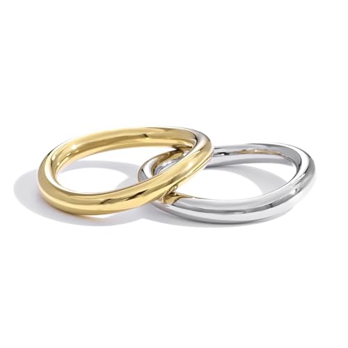 Waterproof Non Tarnish Gold Stackable Rings for Women - Water Resistant Tarnish Free Wave Chunky Rings - Stainless Steel Gold Rings for Women