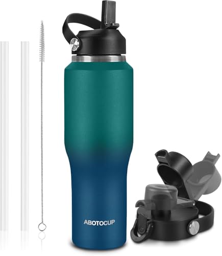 Image of Insulated Water Bottle 40oz with Straw /Spout Lids, Stainless Steel Water Bottles Keep Cold 24h&Hot 12h, Metal Water Bottle with Straw that Fits in Cup Holder, Water Bottle Leak-proof,BPA Free