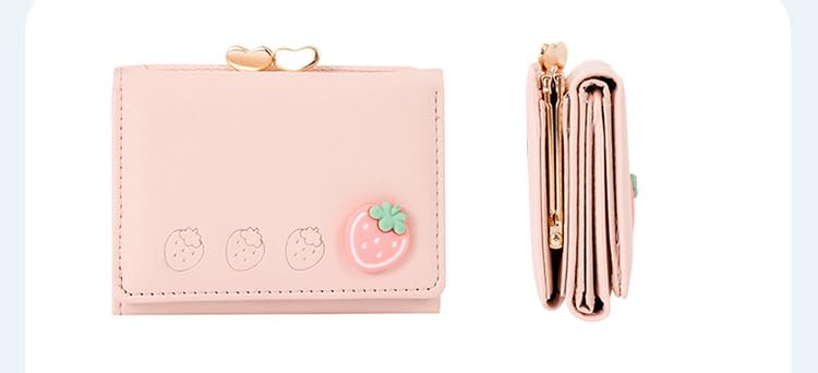 Image of Valerie Cute Small Wallets Clutch for Teen Girl Women PU Leather Trifold Small Wallet Cash Pocket 3D Buckle Card Holder Coin Purse with ID Window for Girls Women (Pink)
