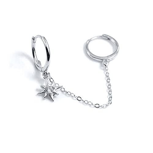 Diiya Ohrringe Silber 925 925 Sterling Silber Doppelloch Link Chain Kreis Creolen Zirkon Moon Star Lightning Anhänger Huggie Piercing Ohrring Silber 4 Cover