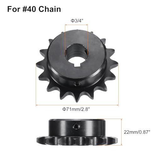 Image of uxcell #40 Chain Roller Sprocket B Type, 3 /4 inch Bore 16 Tooth Single Strand Chain Sprocket, Carbon Steel, Keyway with Set Screws