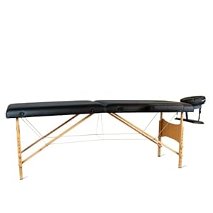 AcuMax Massagebed, massagetafel, massagebed, inklapbaar, in hoogte verstelbaar, draagbaar, met 2 zones, houten poten voor massage thuis, salon, massagestudio, kleur blauw