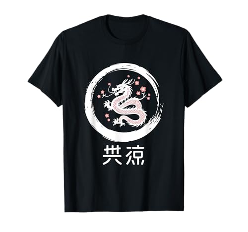 Cherry Blossom Dragon Enso Circle Caligrafía Camiseta