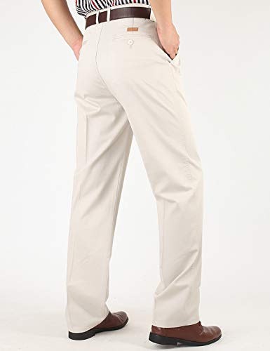 Locachy Men's Casual Cotton Thin Straight Fit Flat Front Double Pleated Pant4