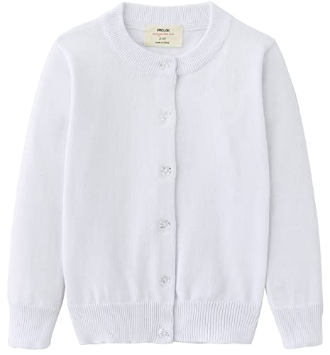 Umelok Girls' Cardigans Sweaters Cotton Long Sleeve School Uniform Pearl White, 7-8Y #TOP27