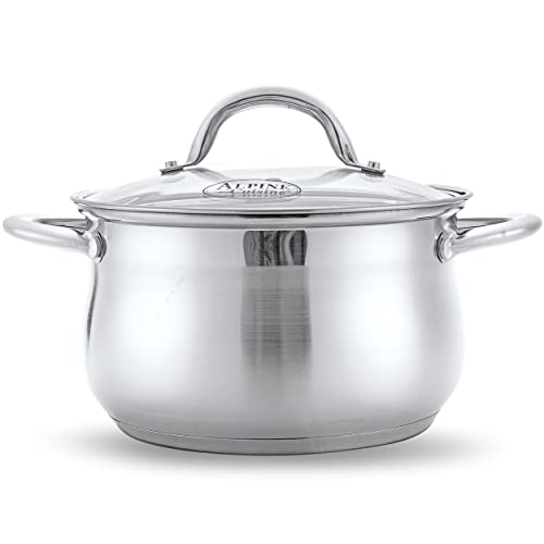 Alpine Cuisine Dutch Oven Bauchform 4Qt - Edelstahl Dutch Oven Topf mit Deckel, Herdstopp Kochgeschirr für gesundes Kochen, bequeme Griffe, spülmaschinenfest und leicht zu reinigen Cover