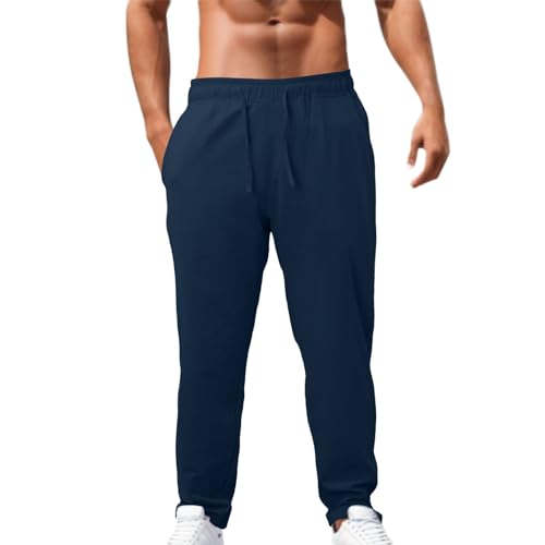 Generic Mens Long Pants Drawstring Stretch Trendy Cotton Linen Casual Summer Wicking Breathable Solid Color Trousers3