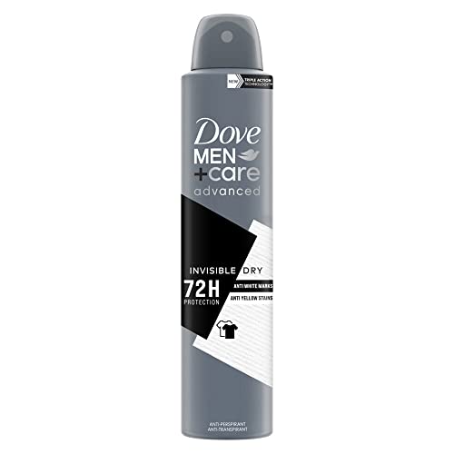 Dove Men+Care Invisible Dry - Desodorante para hombres con crema hidratante 1/4, aerosol antitranspirante para 72 horas, protección contra el sudor y los olores, 200 ml
