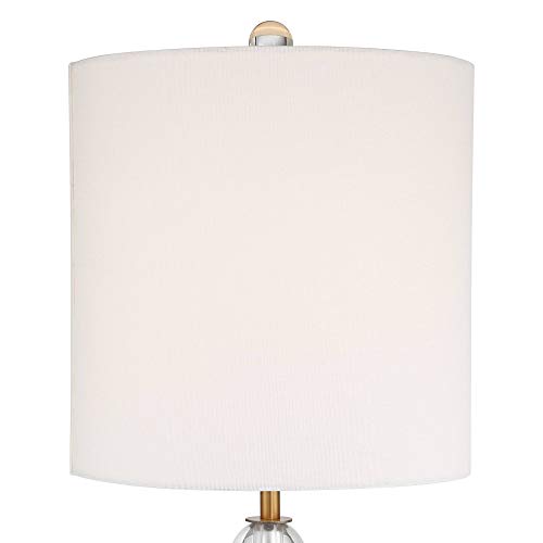 Vienna Full Spectrum Halston Modern Art Deco Style Buffet Table Lamp 32 1/2" Tall Brass Gold Metal Crystal Ball Accent Off White Fabric Drum Shade Decor For Living Room House Home Dining Entryway #TOP7