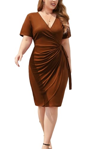Robe portefeuille grande taille galbante col en V pour soirée chic
