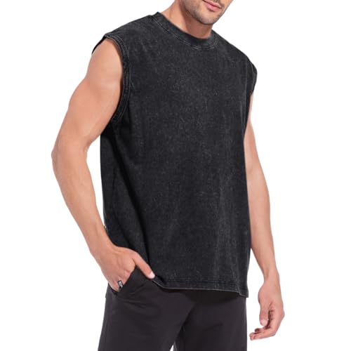 Sleeveless Muscle Cut Off Shirts for Men Gym Workout Running Beach Tank Tops Acid Wash Cotton Tshirt Loose Fit Tees2