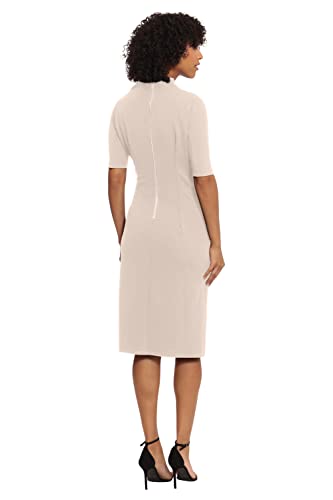 Image of Maggy London Women's Maggy London Women's Dresses Side Pleat Dress with Asymmetric Neck and Elbow Sleeves