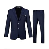 Mens Suit Navy Blue Suits for Men Wedding Tuxedo Suit for Groom Groomsmen Blazer Pants Set Size M