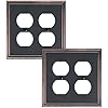 OKAWYC Double Duplex Outlet Light Switch Cover Adler Metal Wall Plate, 2-Pack Black 2 Gang, For Receptacle Light Switch, Switch Cover Decorative - View #7