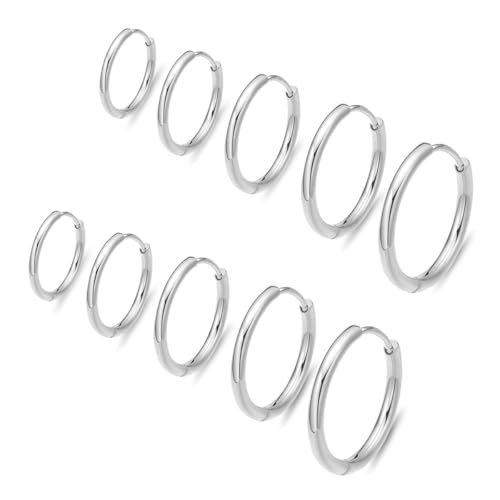 ENVYOU 316L Surgical Steel Huggie Hoop Earrings,Dainty Pave Cubic Zirconia Cartilage Tiny Earring for Sensitive Ears Hypoallergenic Lightweight (Silver, 20G*6/8/10/12/14mm)