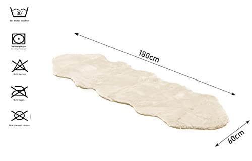Stephans Möbelbörse XXL Lammfell 180x60cm Teppich Kunstfell Bettvorleger Fellteppich Bankauflage Bankkissen Teppich Fell Schaffell Imitat (Creme)