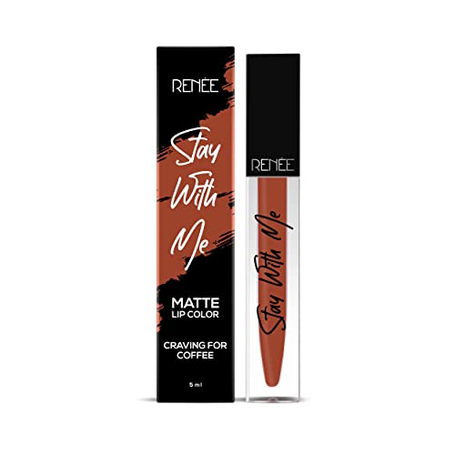 Image of RENEE Stay With Me Matte Liquid Lipstick, Long Lasting, Non Transfer, Water & Smudge Proof, Light Weight Liquid Lipstick, Craving for Coffee, 5ml