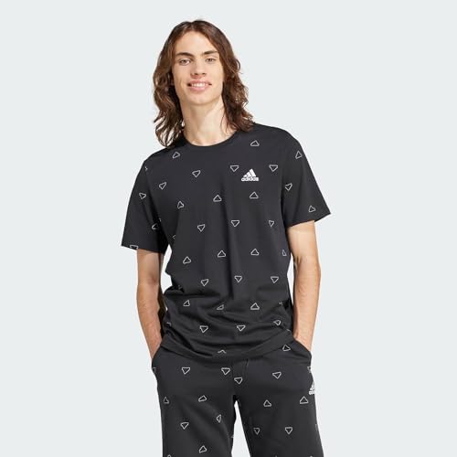 adidas Herren Seasonal Essentials Monogram Graphic Tee, Black, XL